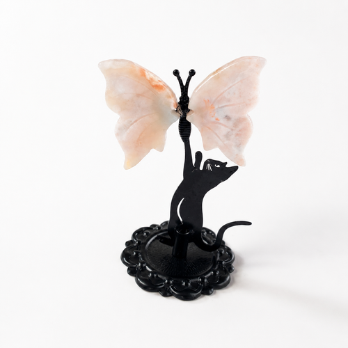 Crystal Butterfly Wing Carving with Cat Metal Stand (Mixed Materials)-C065