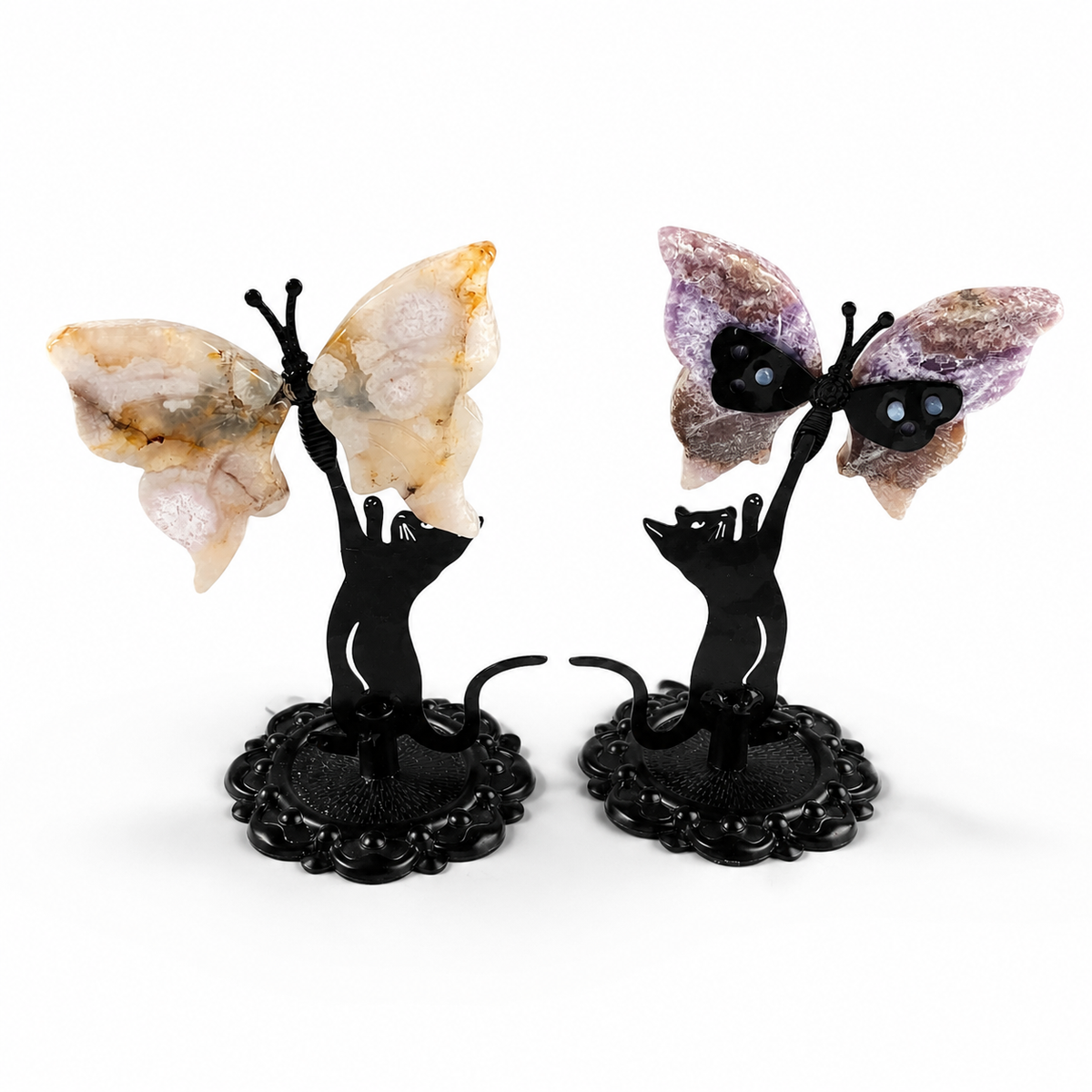 Crystal Butterfly Wing Carving with Cat Metal Stand (Mixed Materials)-C065