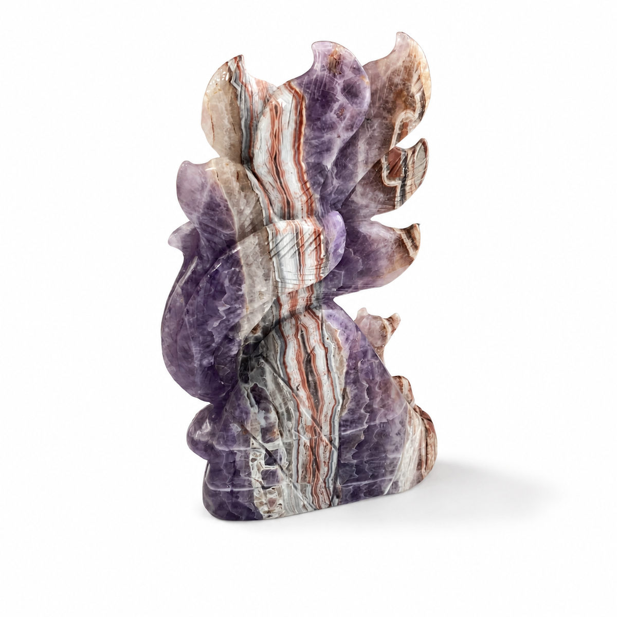 Unique amethyst mixed agate 1pc crystal nine-tailed fox carving-U004