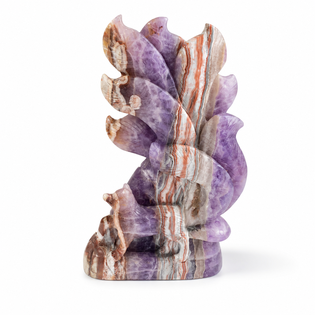 Unique amethyst mixed agate 1pc crystal nine-tailed fox carving-U004