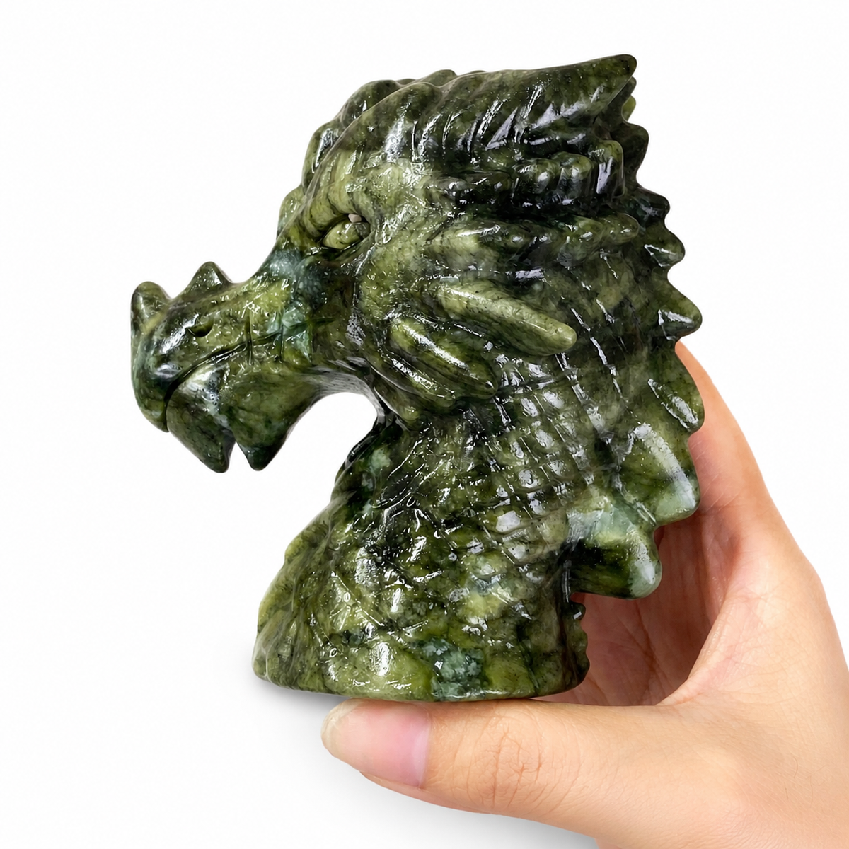 1PC natural green jade dragon head crystal carving-C062