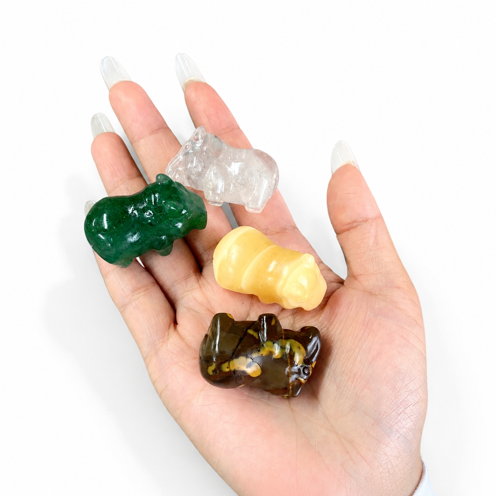 Multi-material natural crystal hippo carving figurine home decor gift -C064