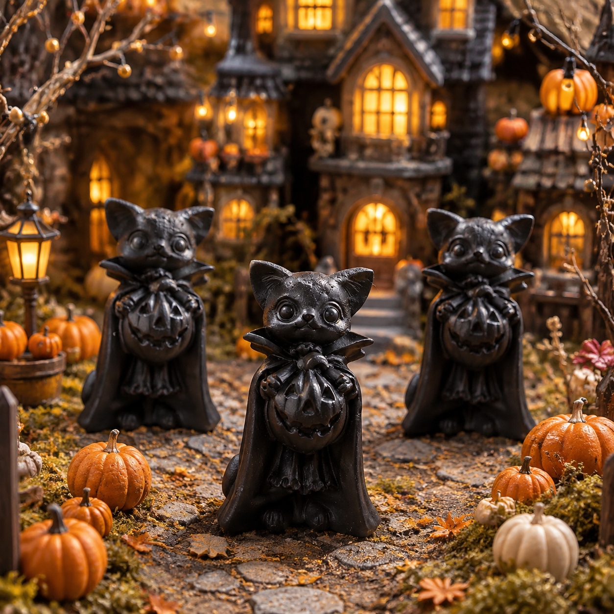 Handmade black frosted obsidian halloween cat crystal carving-C027