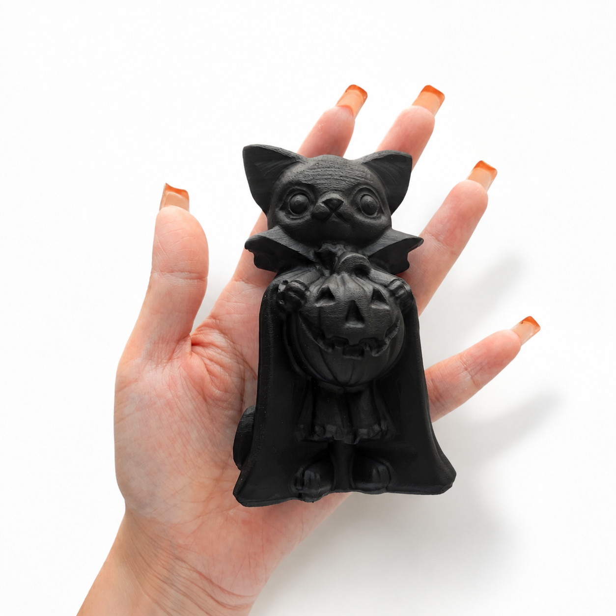 Handmade black frosted obsidian halloween cat crystal carving-C027
