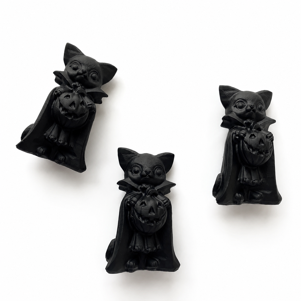 Handmade black frosted obsidian halloween cat crystal carving-C027