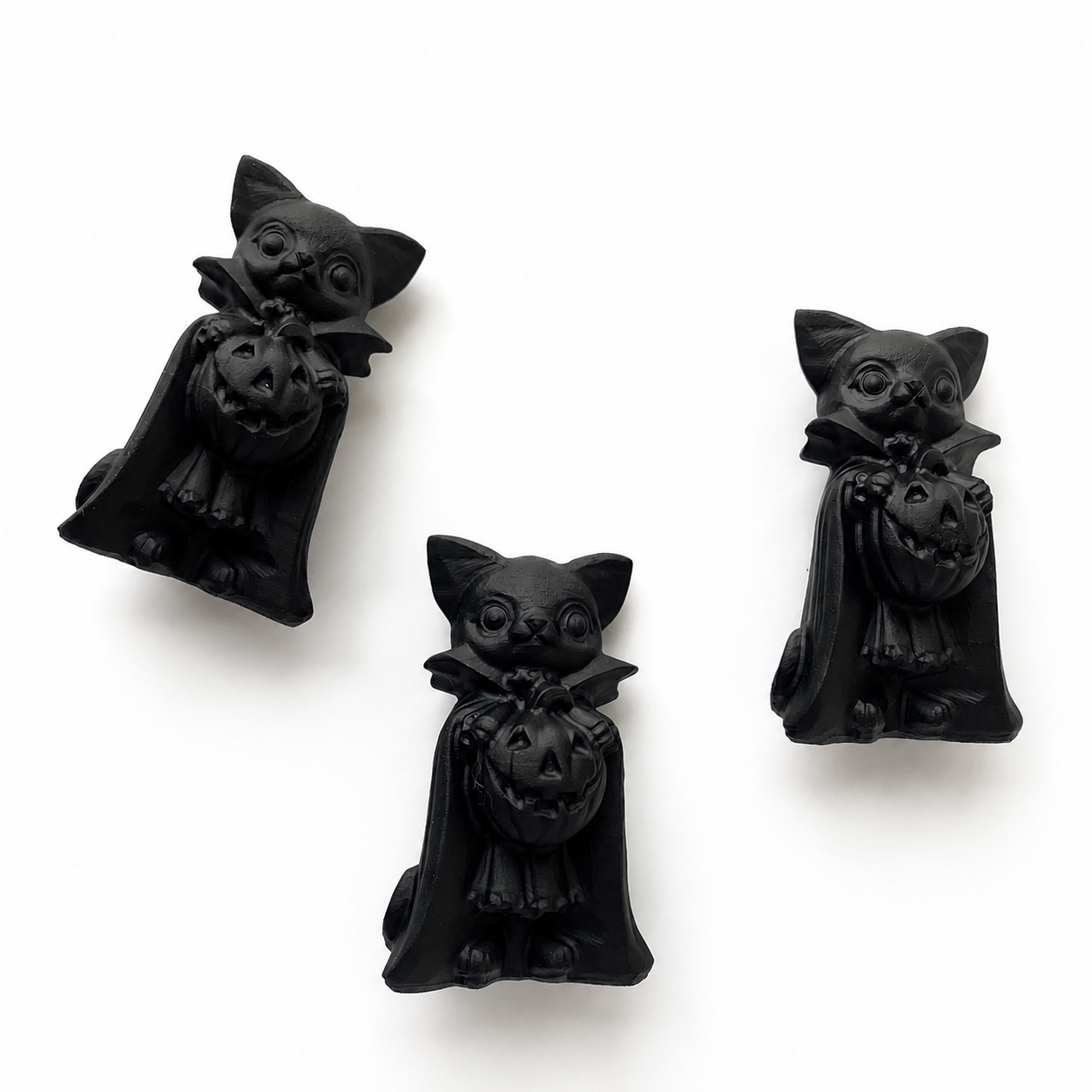 Handmade black frosted obsidian halloween cat crystal carving-C027