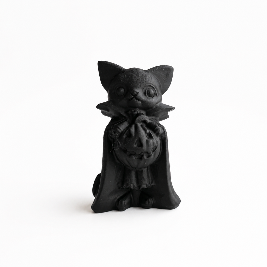 Handmade black frosted obsidian halloween cat crystal carving-C027