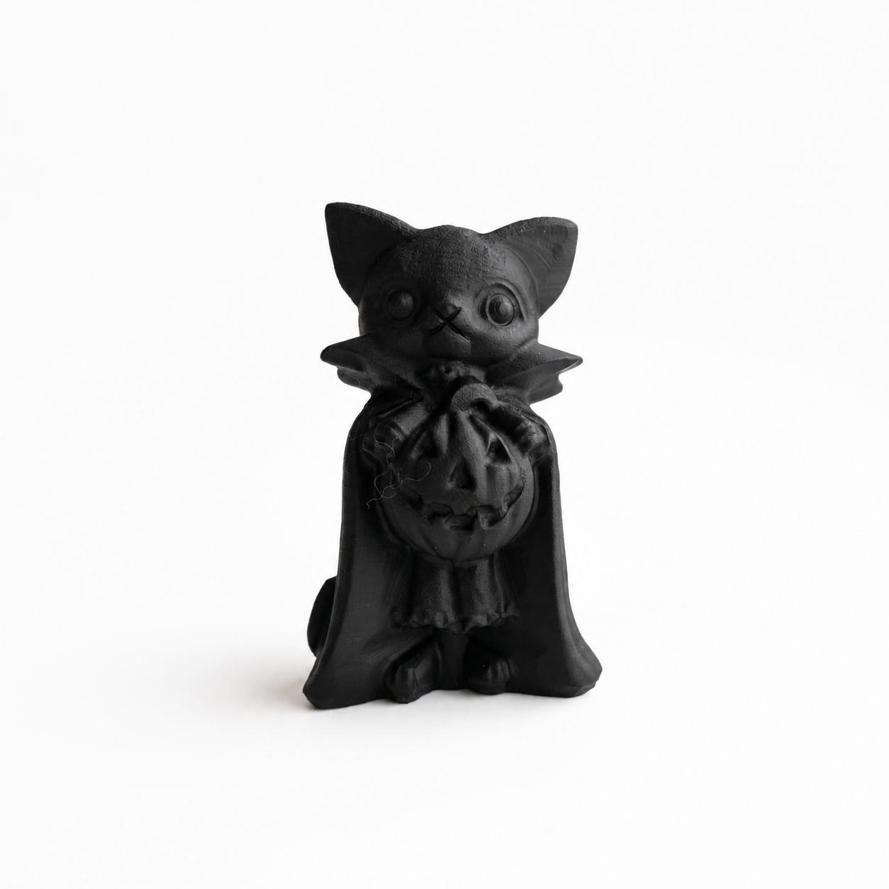 Handmade black frosted obsidian halloween cat crystal carving-C027