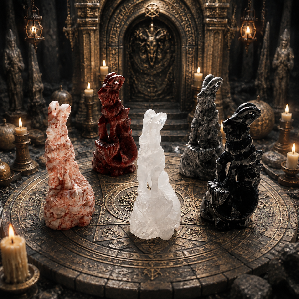Multi-material handmade goat demon crystal carving-C028
