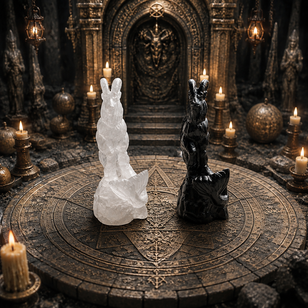 Multi-material handmade goat demon crystal carving-C028