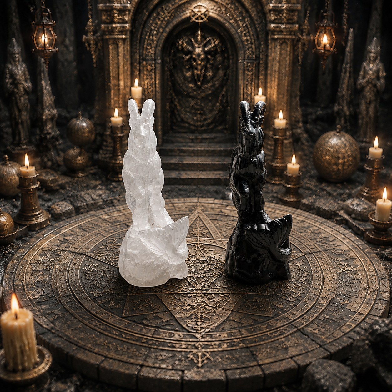 Multi-material handmade goat demon crystal carving-C028
