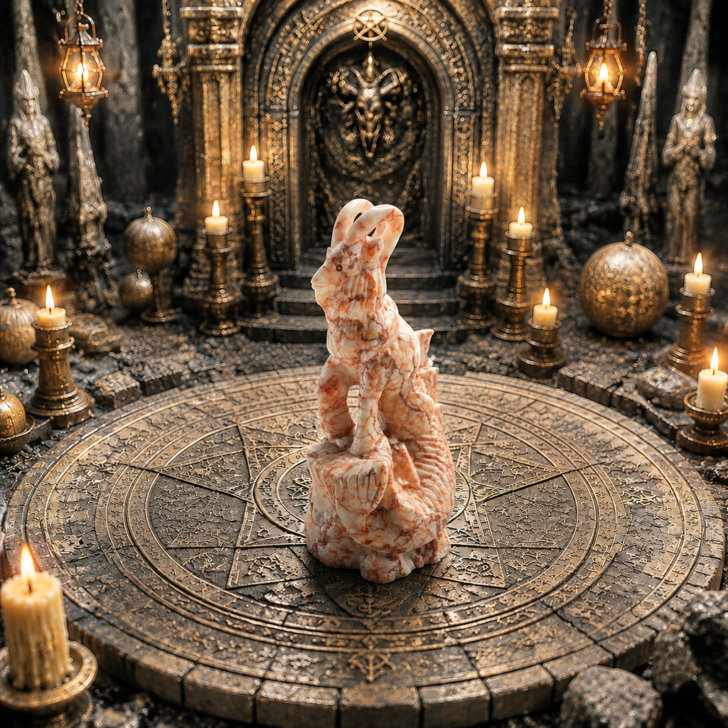 Multi-material handmade goat demon crystal carving-C028