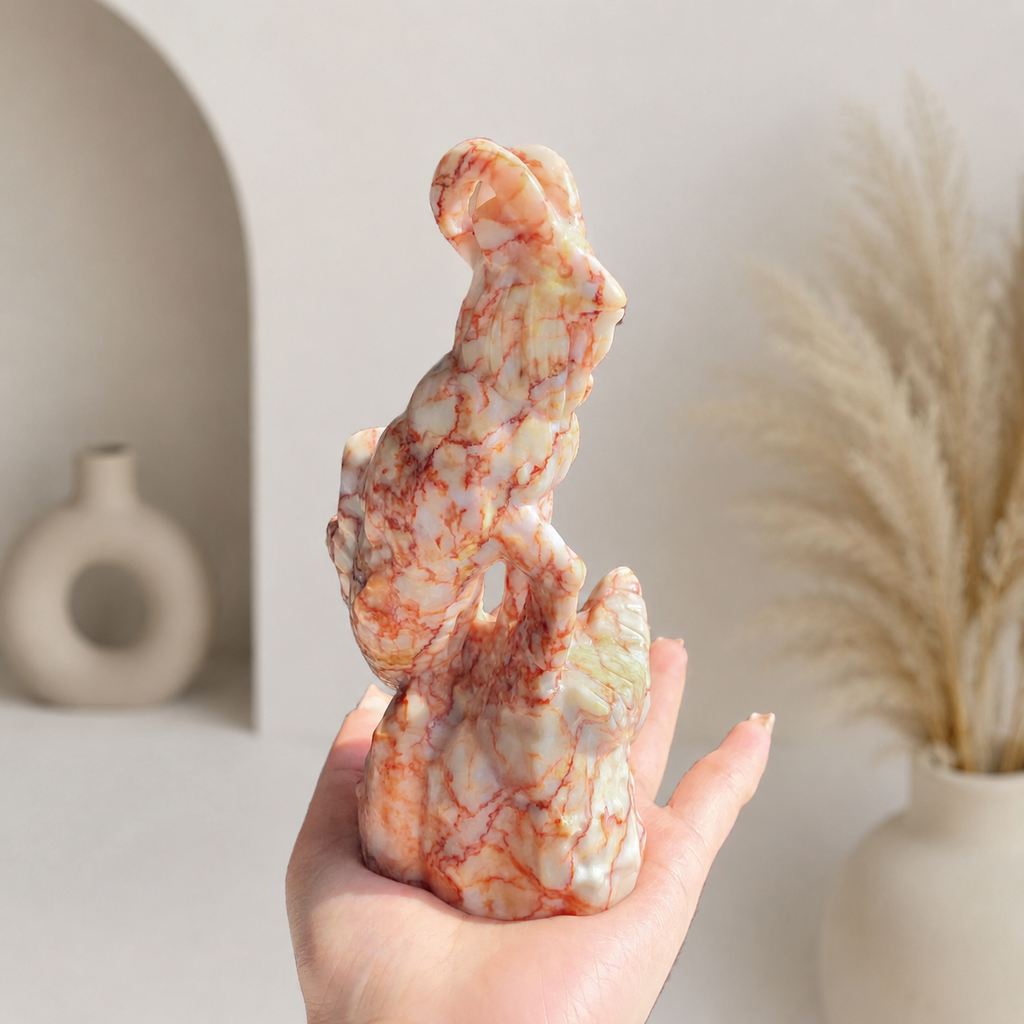 Multi-material handmade goat demon crystal carving-C028