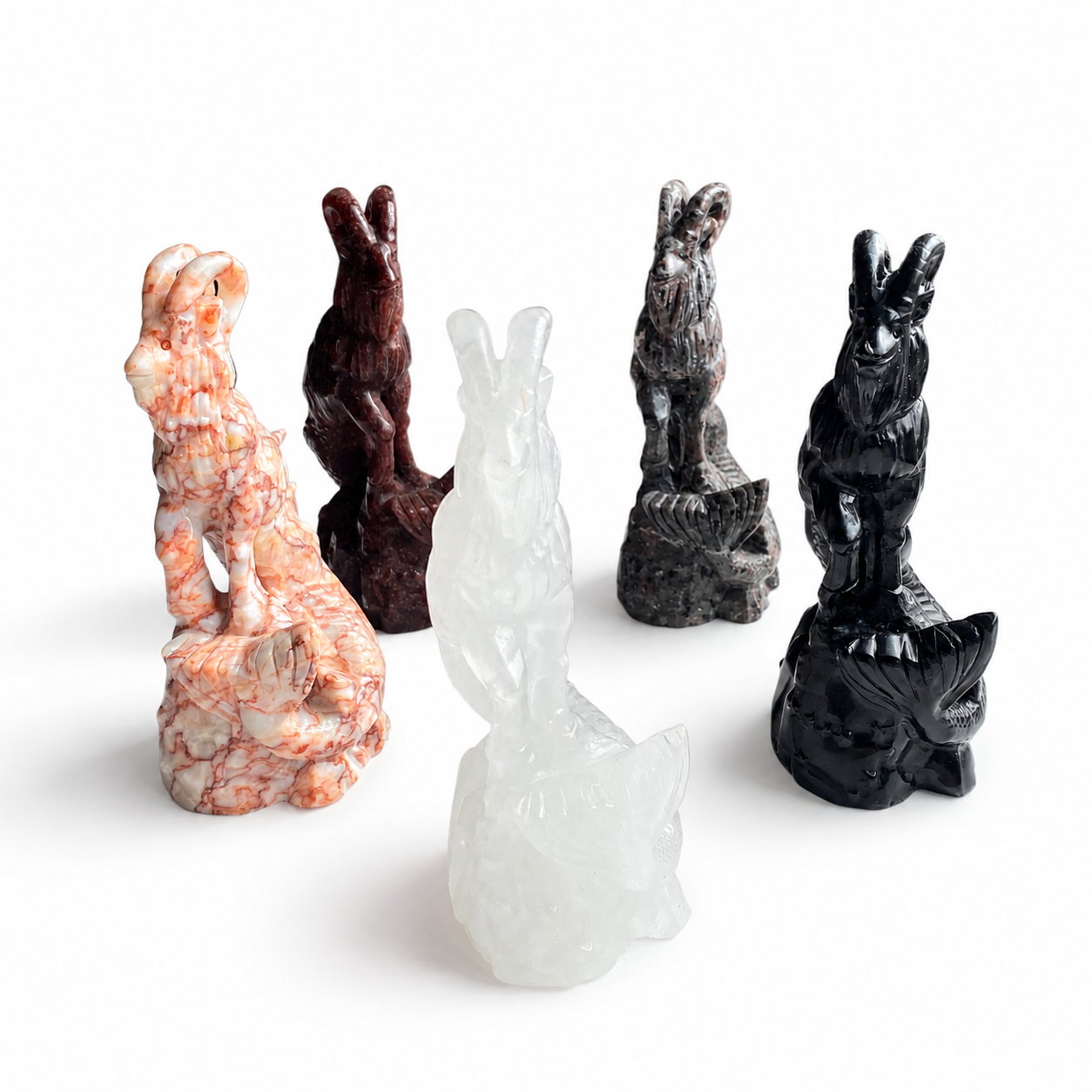 Multi-material handmade goat demon crystal carving-C028