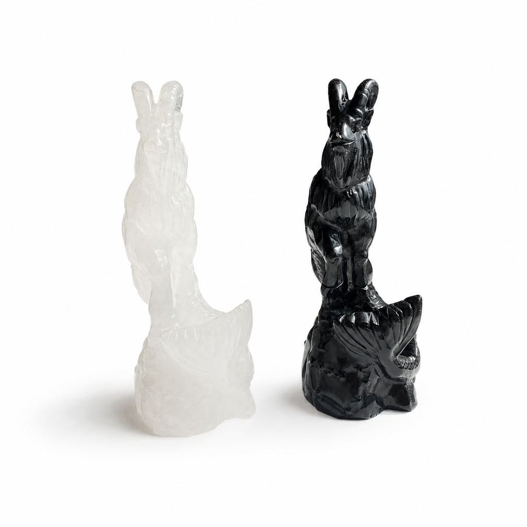 Multi-material handmade goat demon crystal carving-C028