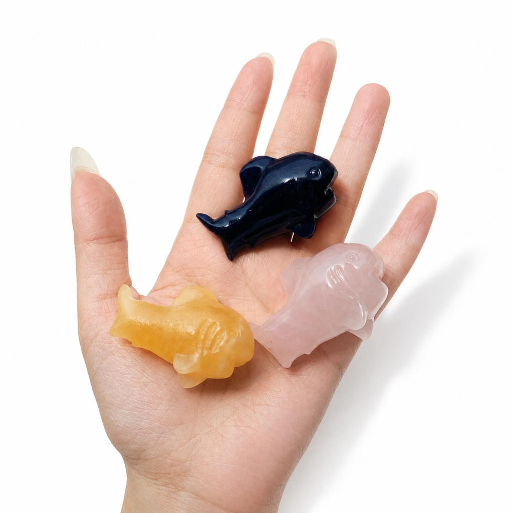 Multiple materials hand carved shark crystal carving-C030