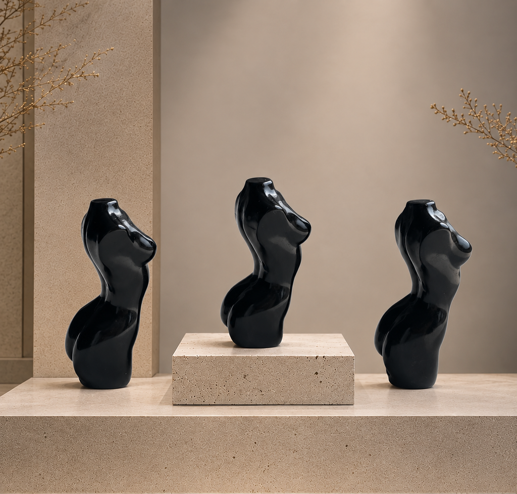 Handmade black obsidian slim model/lady body crystal carving-C031