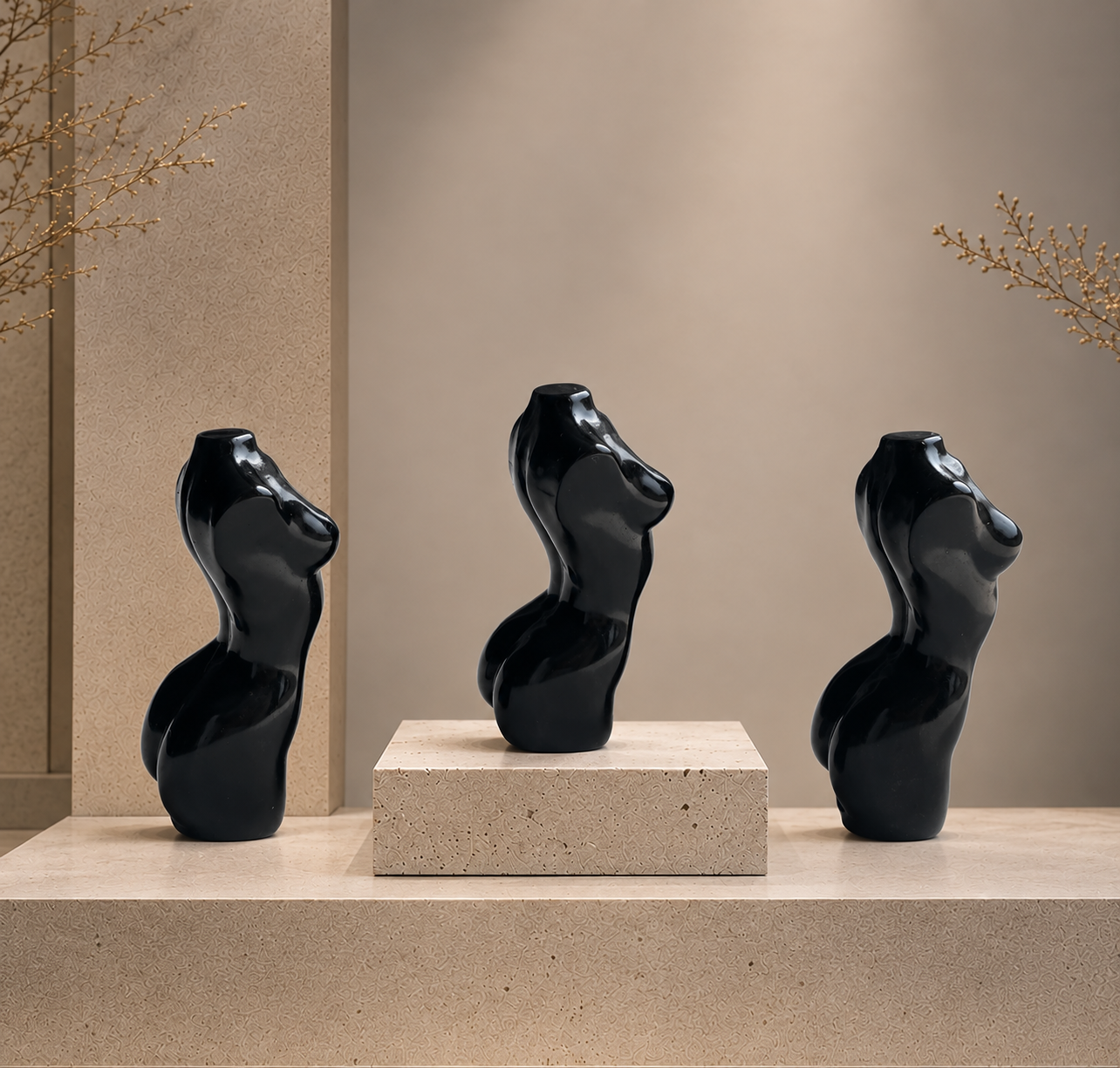 Handmade black obsidian slim model/lady body crystal carving-C031