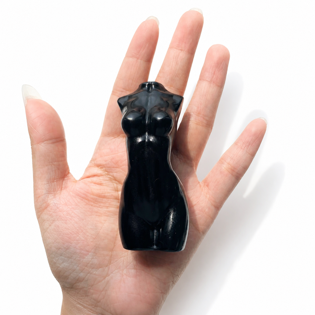 Handmade black obsidian slim model/lady body crystal carving-C031
