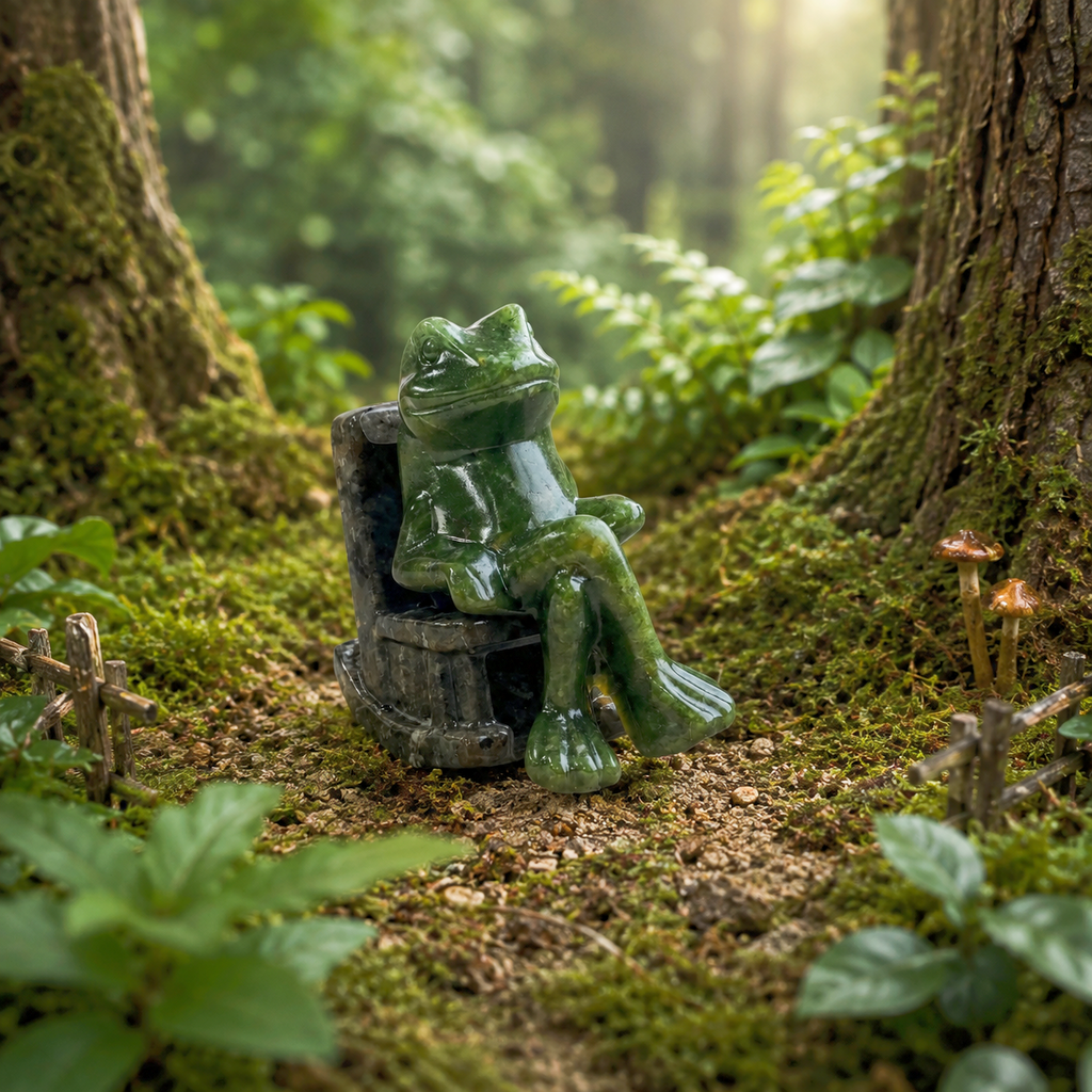Multi-material handmade frog in a rocking chair crystal carving-C033