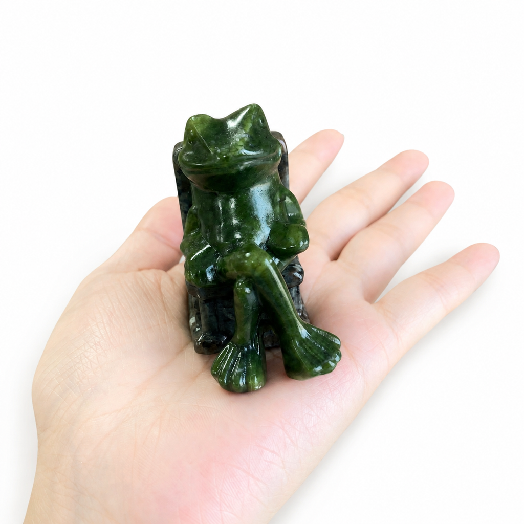 Multi-material handmade frog in a rocking chair crystal carving-C033