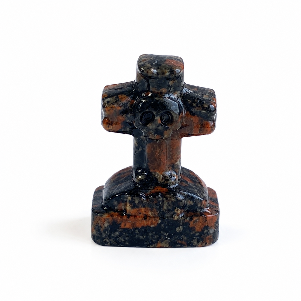 Multi-material handmade Tombstone with a skull and cross crystal carving-C037