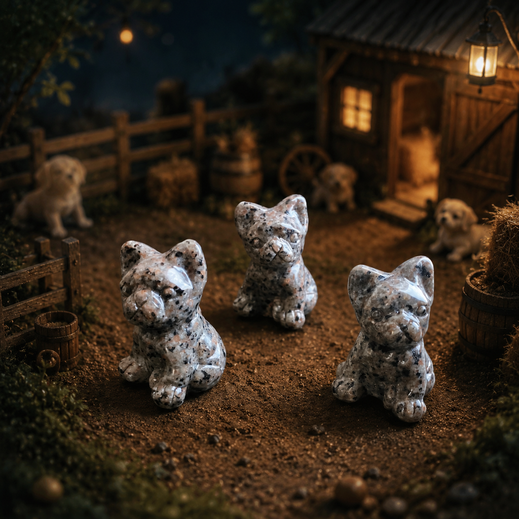 3inch hand carved UV-reactive yooperlite french bulldog crystal carving-C038