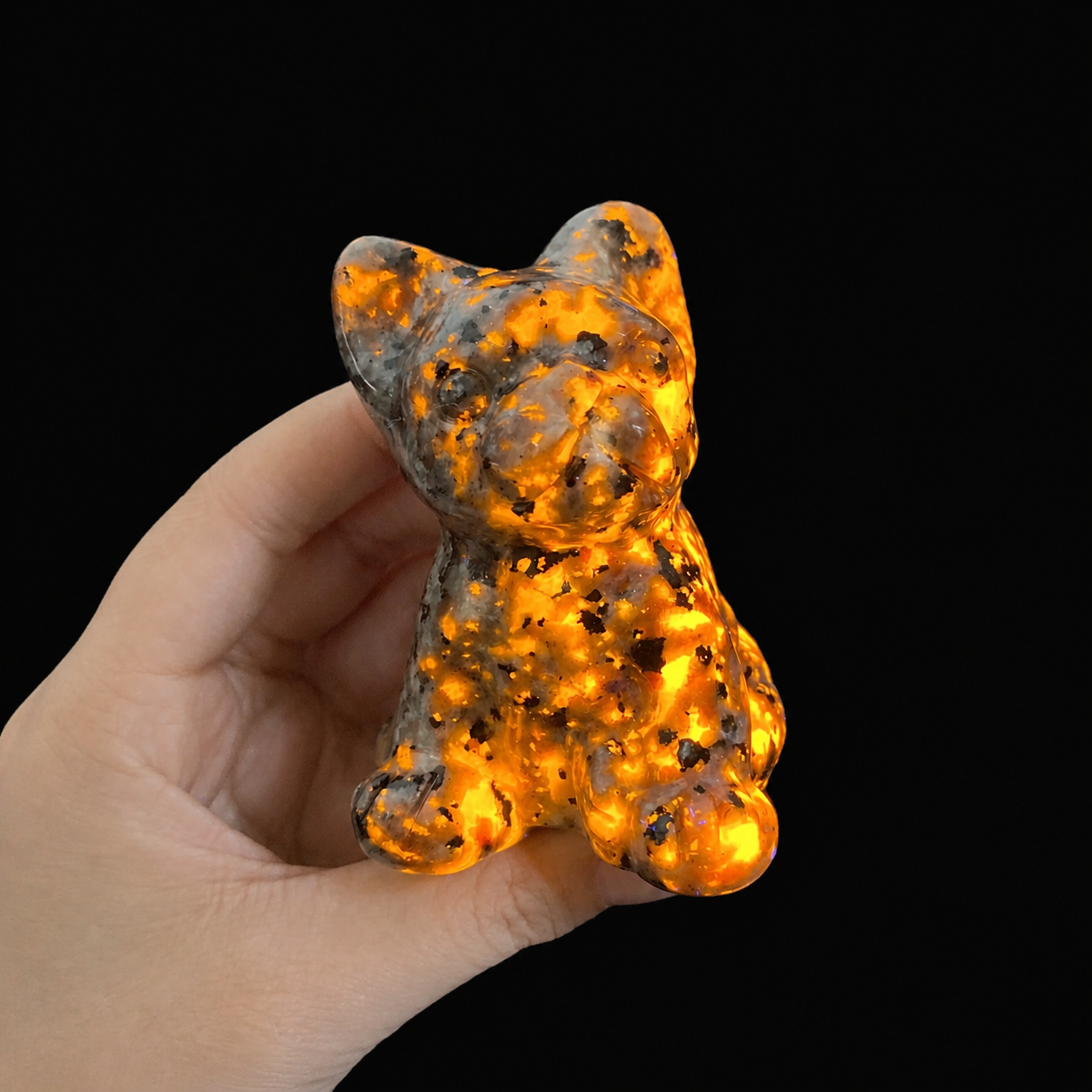 3inch hand carved UV-reactive yooperlite french bulldog crystal carving-C038