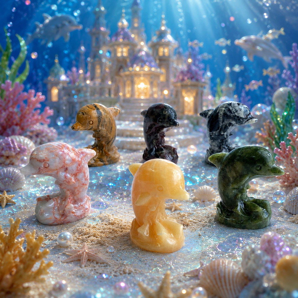 Multi-material handmade dolphin crystal carving-C041