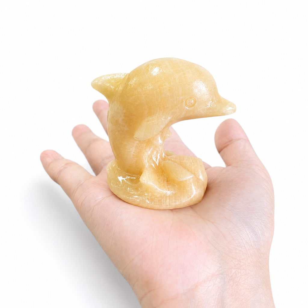 Multi-material handmade dolphin crystal carving-C041