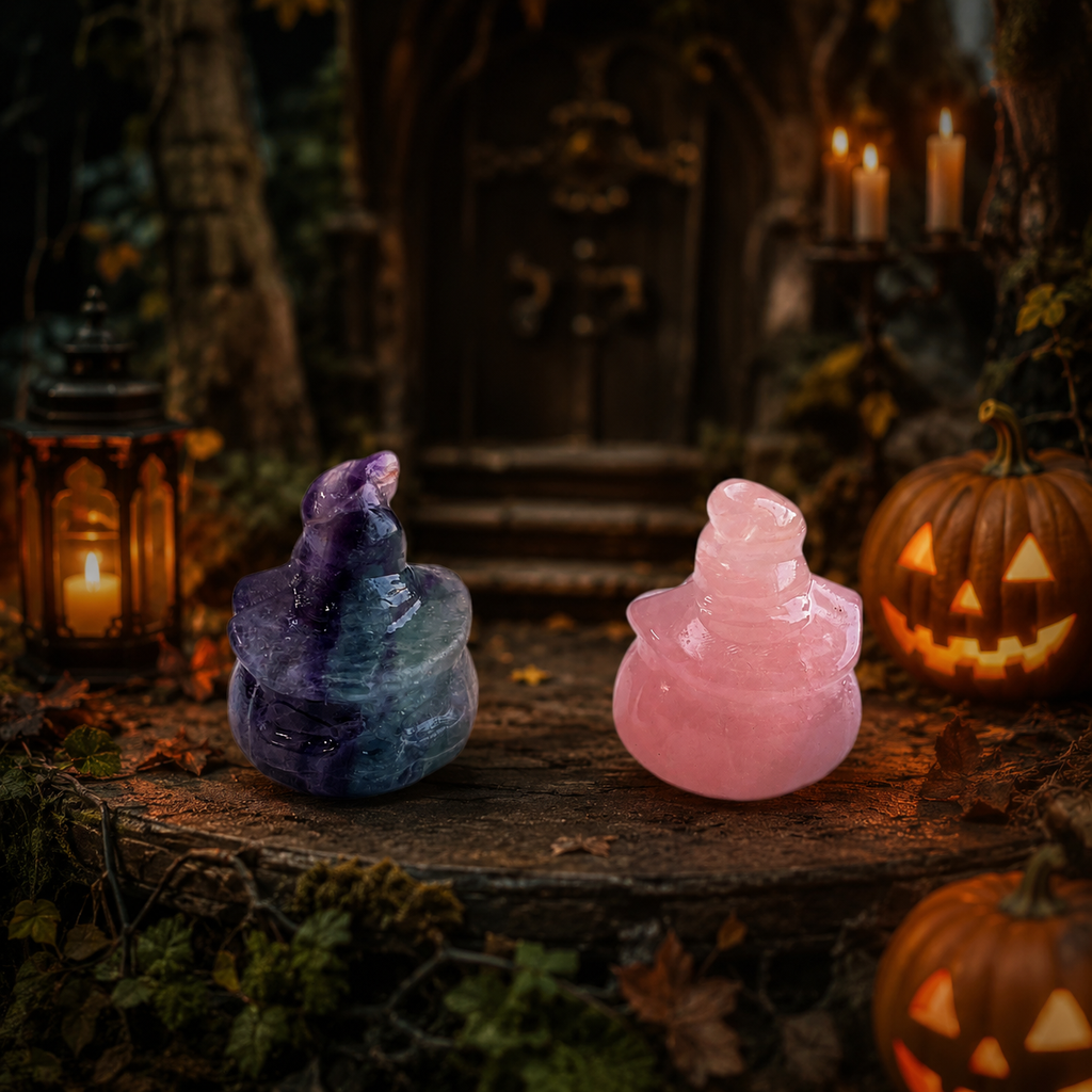Multi-material handmade halloween witch hat pumpkin crystal carving-C042