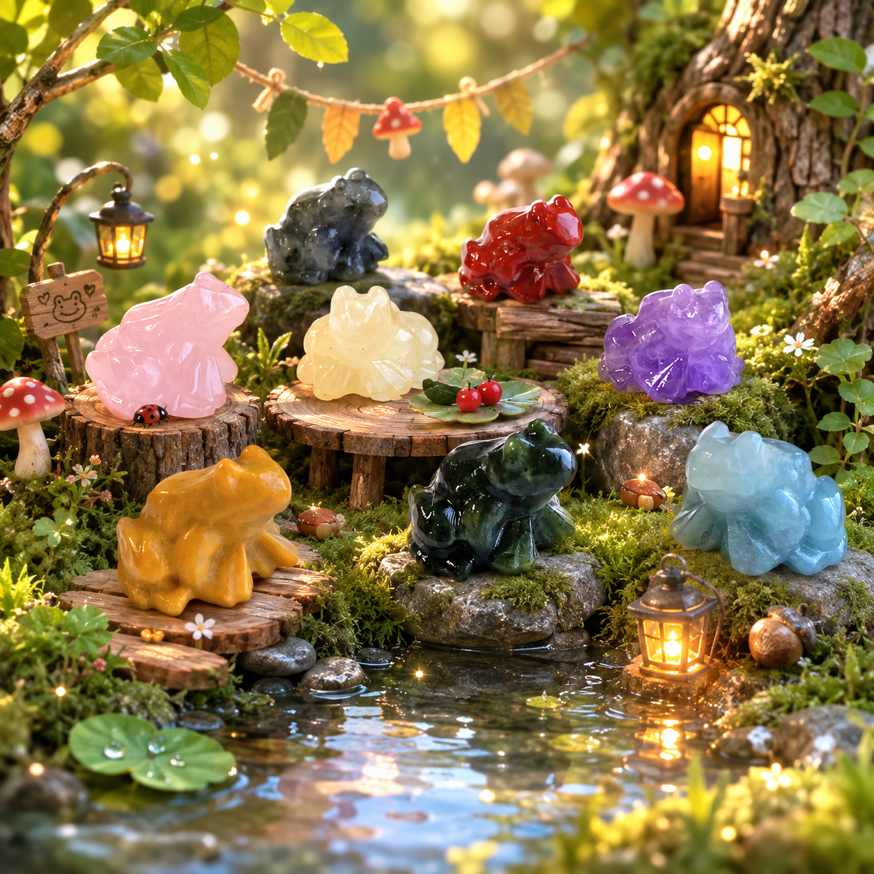 Multi-material handmade frog crystal carving-C044