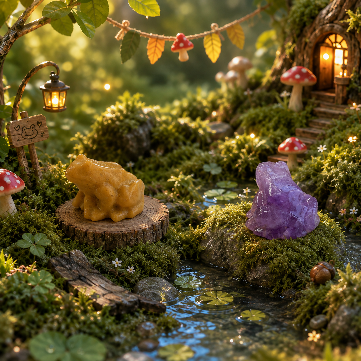 Multi-material handmade frog crystal carving-C044