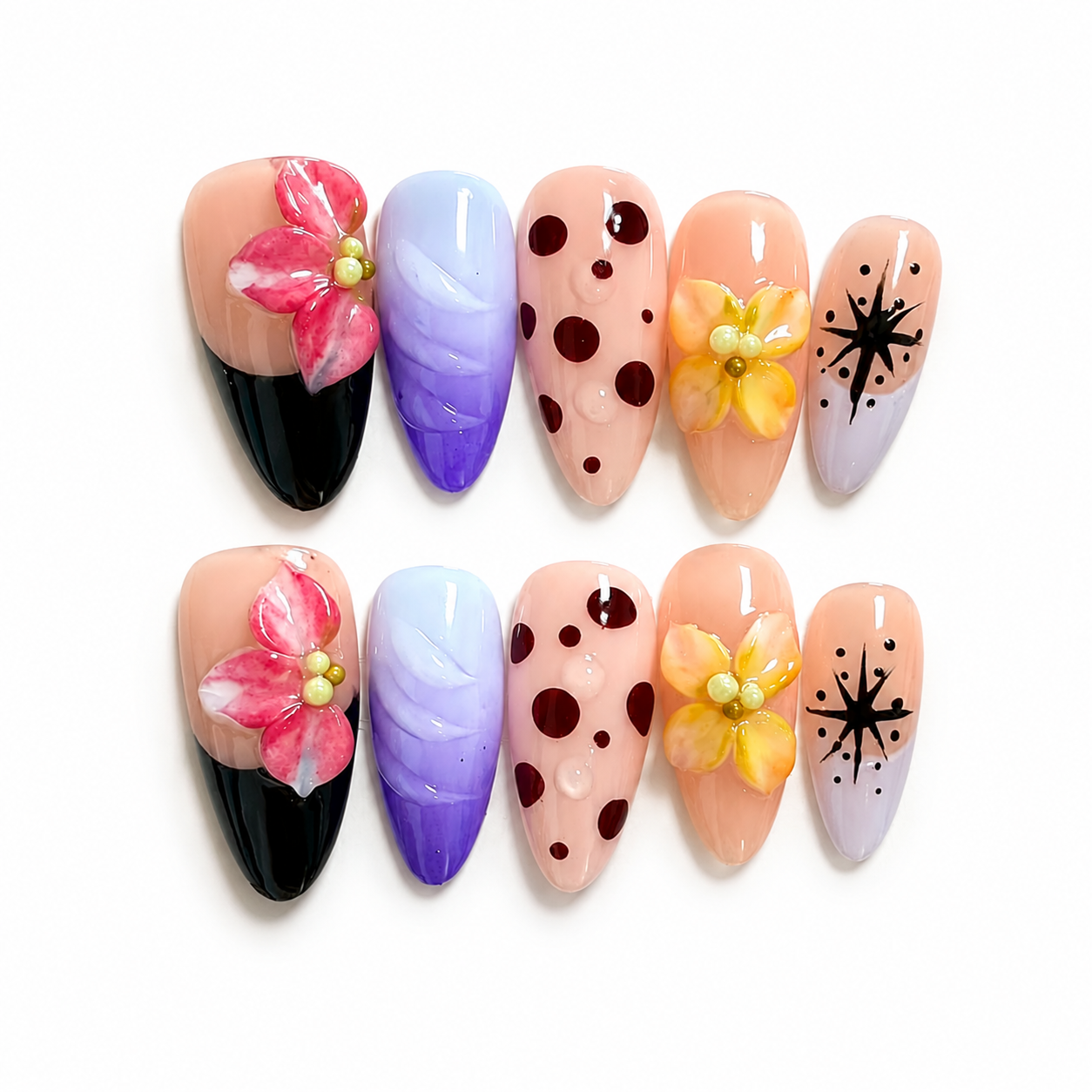 Handmade medium almond nails luxury press-on nails are custom crafted-Bloom & Pop A001