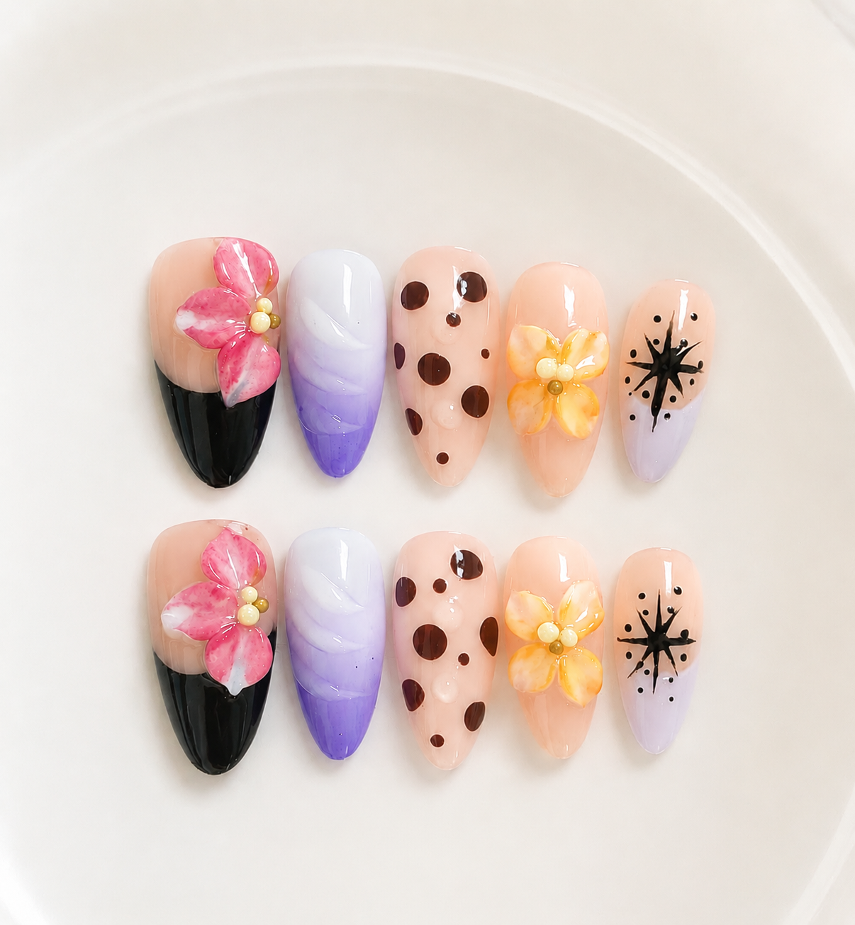 Handmade medium almond nails luxury press-on nails are custom crafted-Bloom & Pop A001