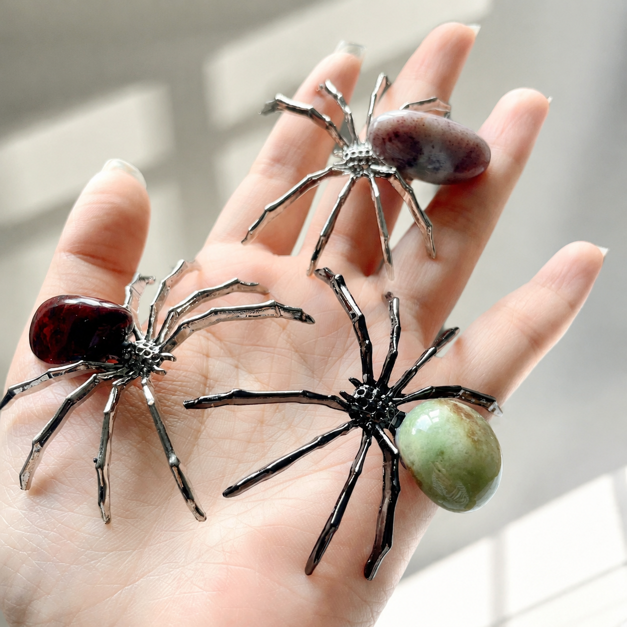Tumbled Crystals Spider Ornament Handmade Alloy Spider C003