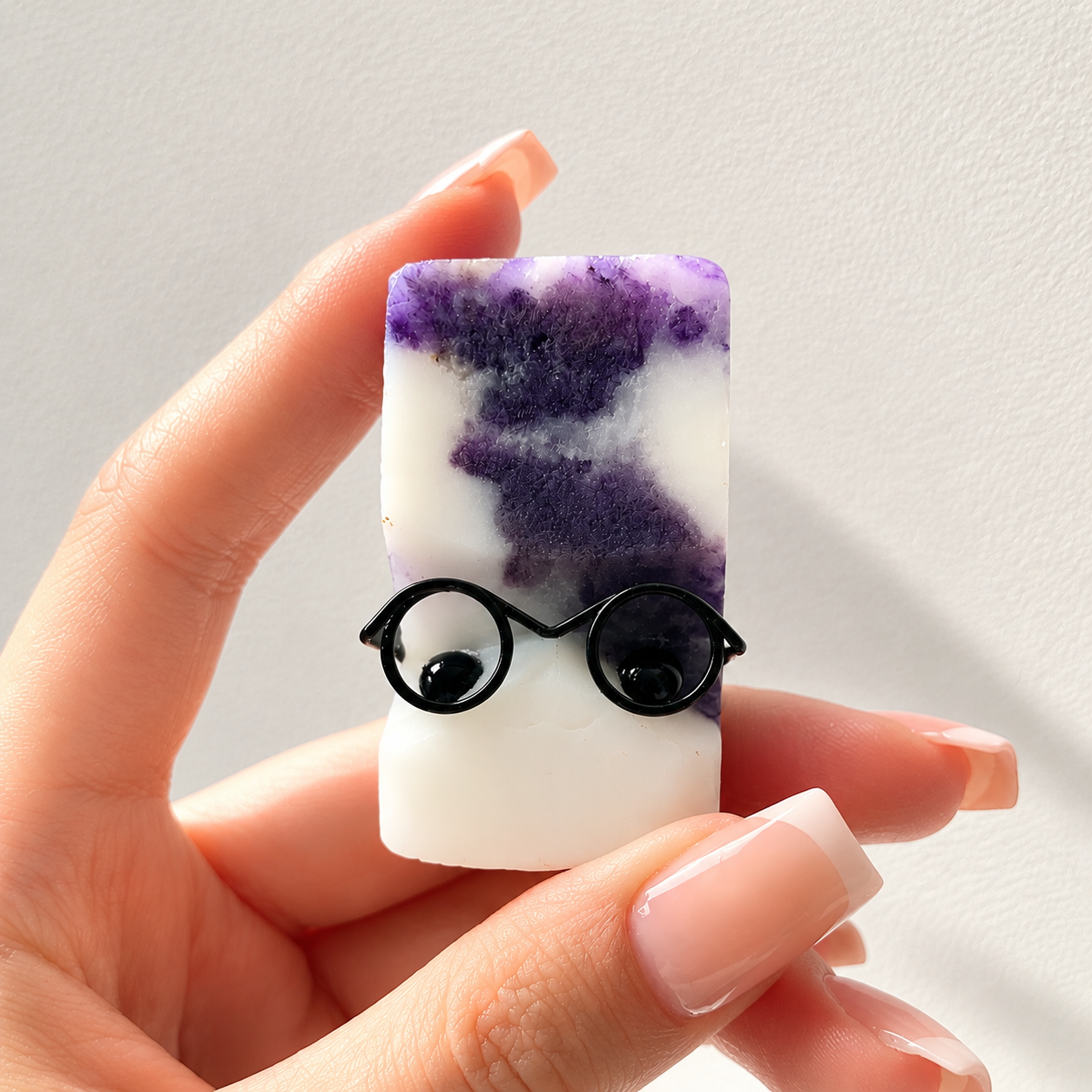 Multi-material crystal carved figurine assorted crystal raw stones cut into block shapes wearing glasses small statues-C005