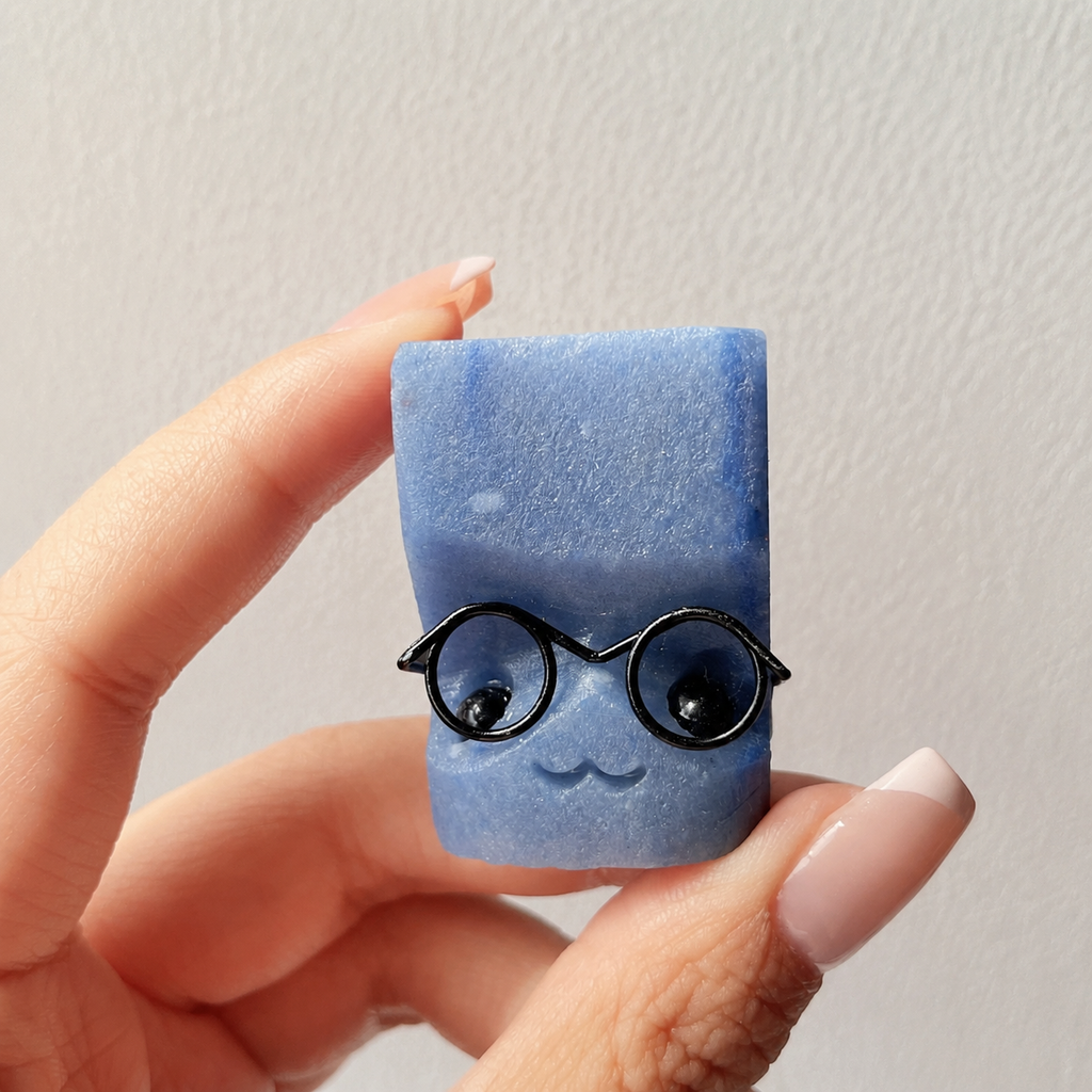 Multi-material crystal carved figurine assorted crystal raw stones cut into block shapes wearing glasses small statues-C005