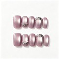 Handmade short coffin lavender pearl chrome press on nails glossy fake nails with rhinestone chain accent soft glam-Lavender A037