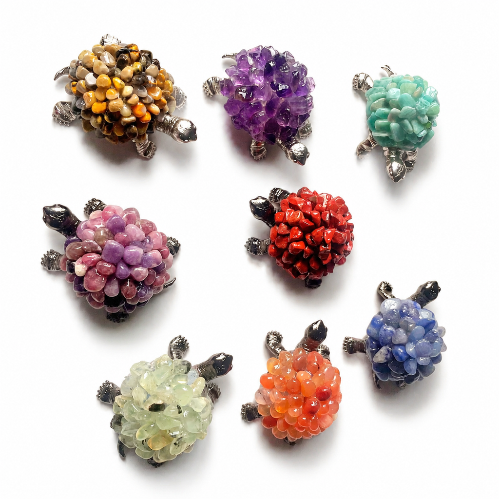 Multi-material natural crystal chips turtle set-C009