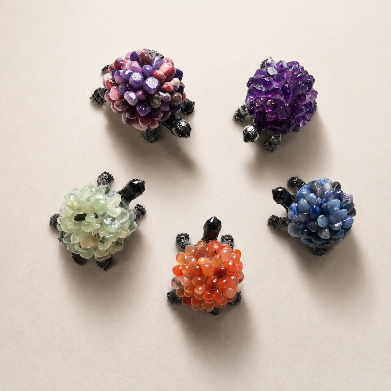 Multi-material natural crystal chips turtle set-C009