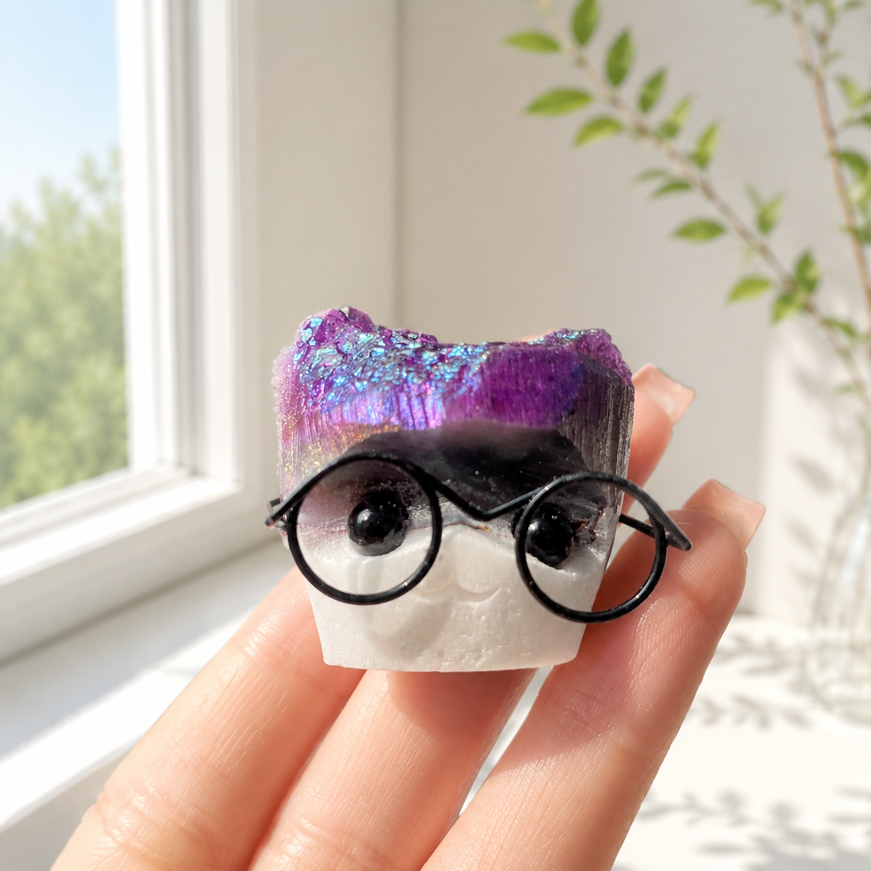 Colorful crystal aura quartz cluster hedgehog-C011