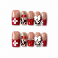 Handmade medium coffin red cherry french tip press on nails coquette leopard -Cherry pop A036