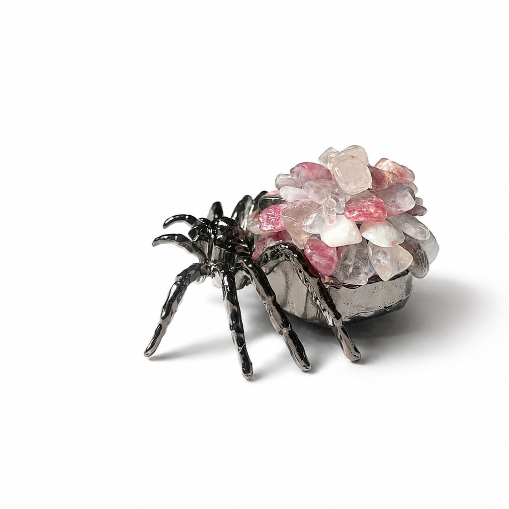 Multi-material natural crystal chips spider set-C010