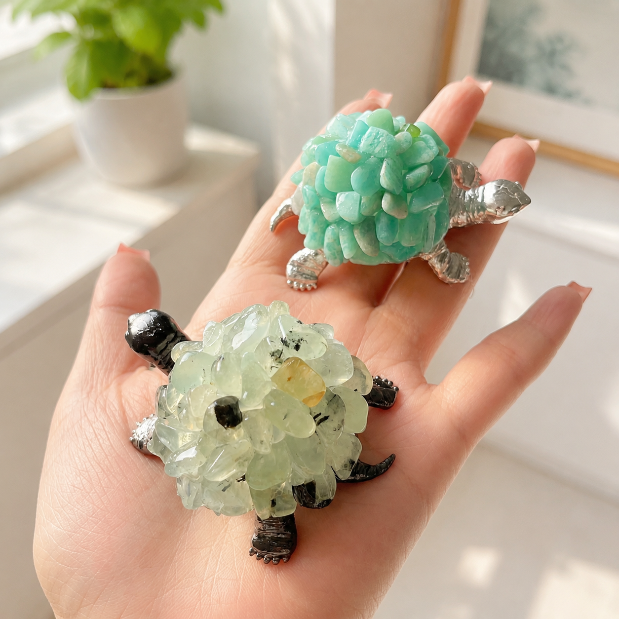 Multi-material natural crystal chips turtle set-C009