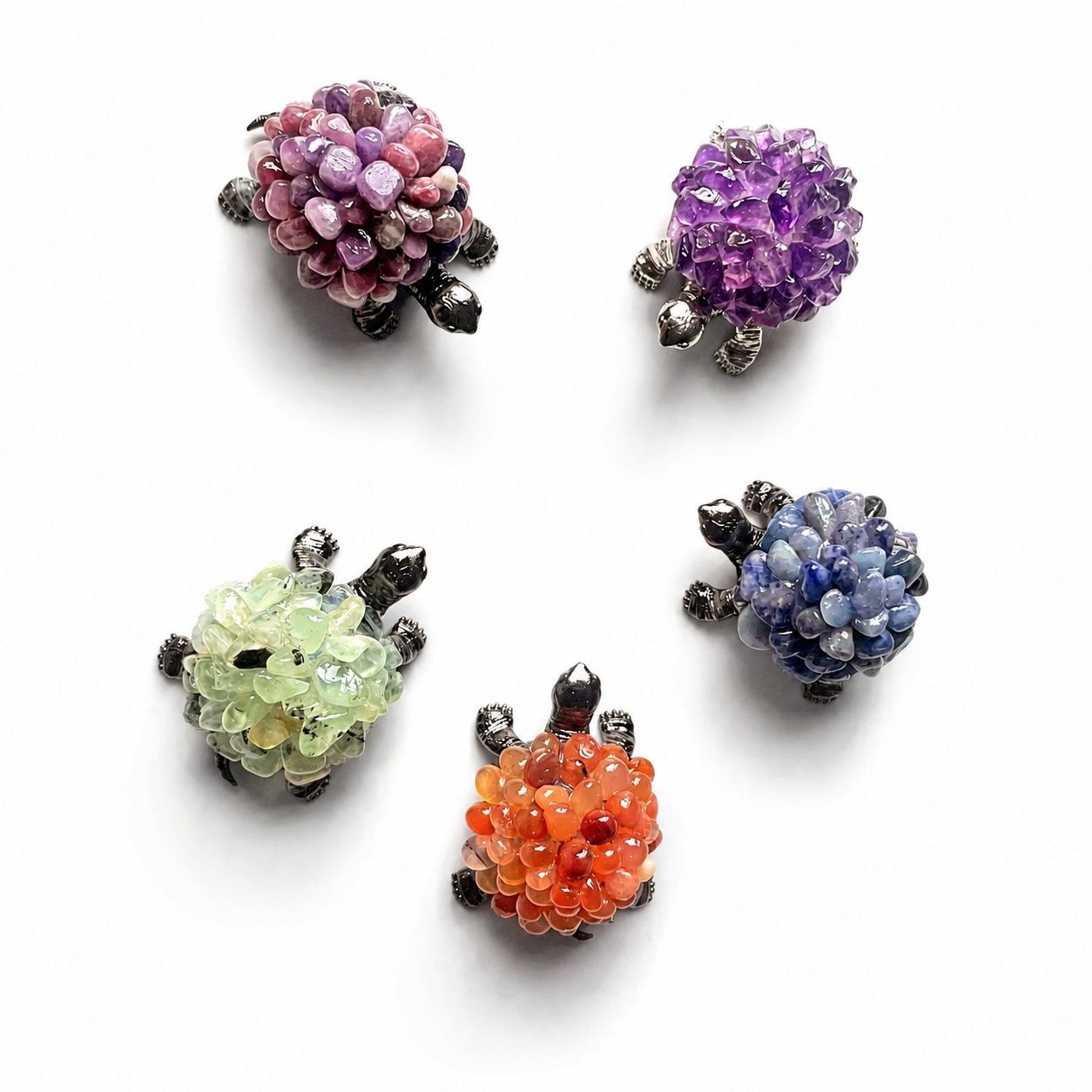 Multi-material natural crystal chips turtle set-C009