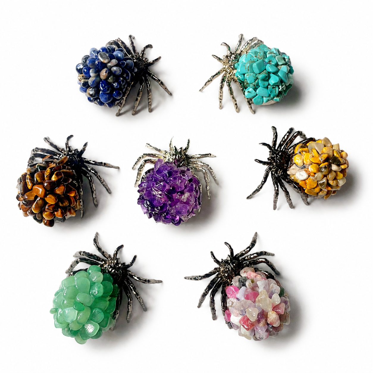 Multi-material natural crystal chips spider set-C010