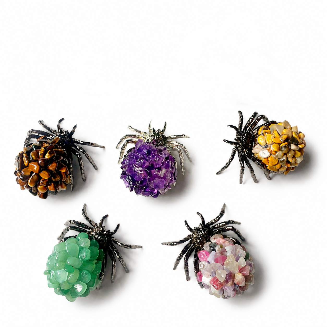 Multi-material natural crystal chips spider set-C010