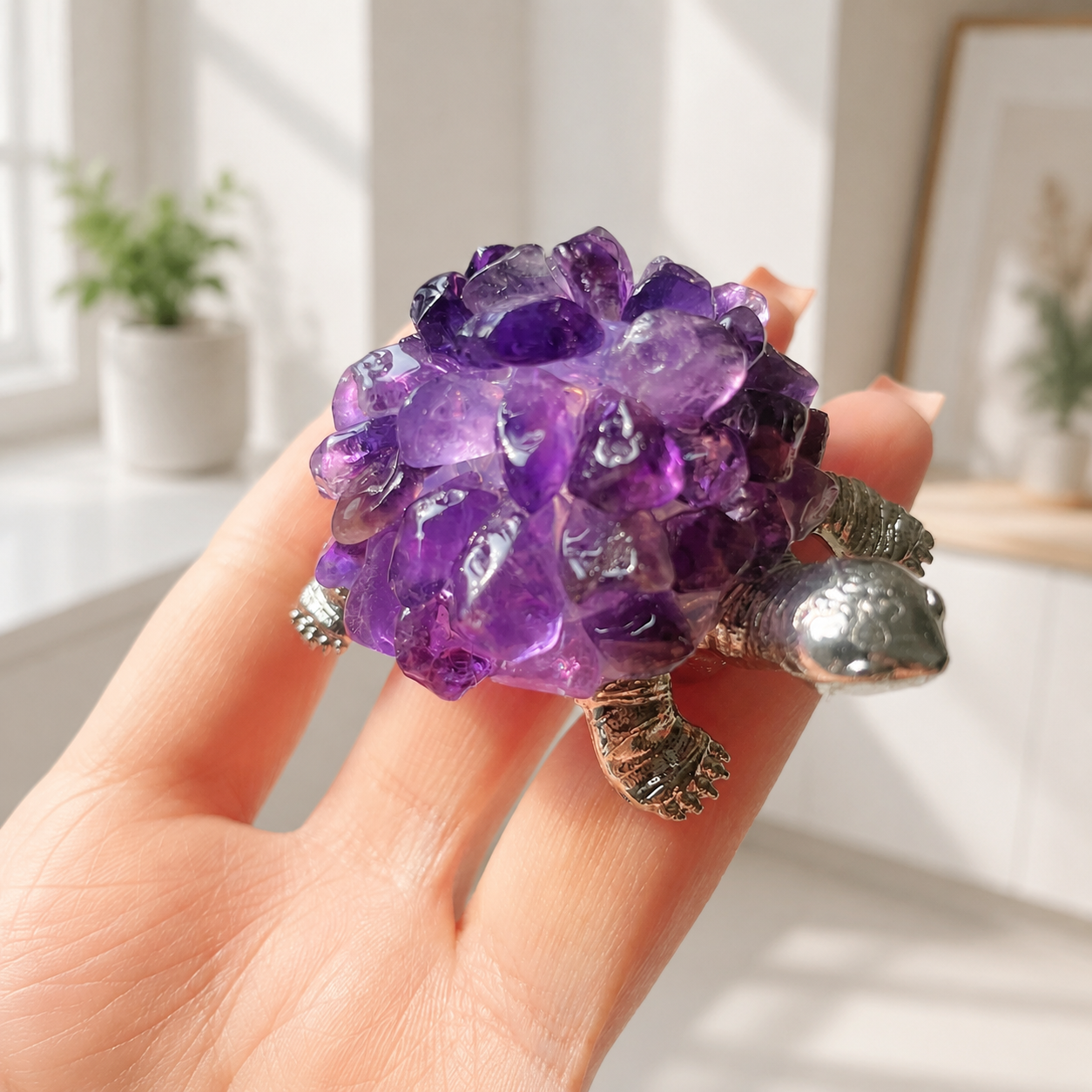 Multi-material natural crystal chips turtle set-C009