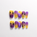 Handmade short coffin celestial starburst press on nails yellow purple ombre short coffin nails 3D floral accent handmade fake nails-Neon Star A049